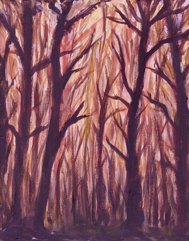 ShawNshawN Forest Original Painting on Canvas – 8×10 Fog Moody Modern Art