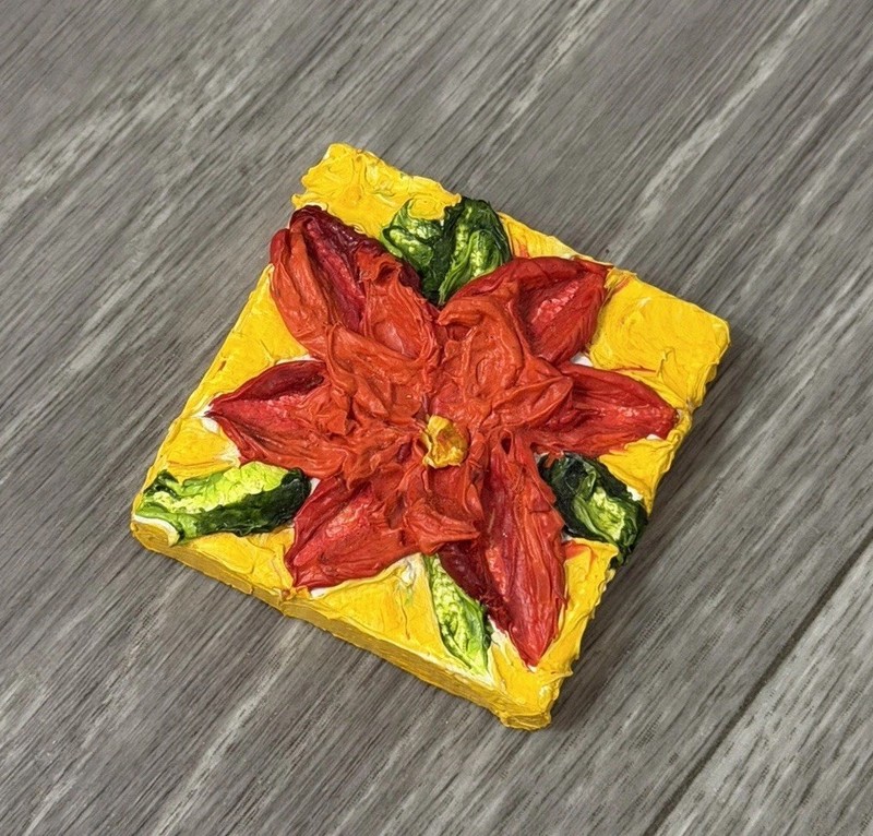 ‘Pointsettia’ Christmas Mini Oil Painting Magnet By Paris Wyatt Llanso 2x2” gallery