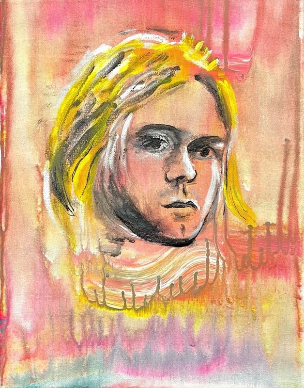 11 x 14 Kurt Cobain Expressionism Handmade Signed Colorful Abstract Original Art