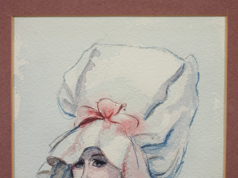 American School Lady With Fashionable Bonnet Portrait Watercolor Painting gallery