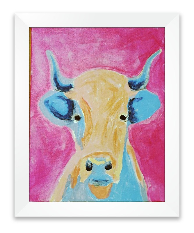 Original Cow Acrylic Painting Pop Art Farm Animal Bright Pink Background Canvas