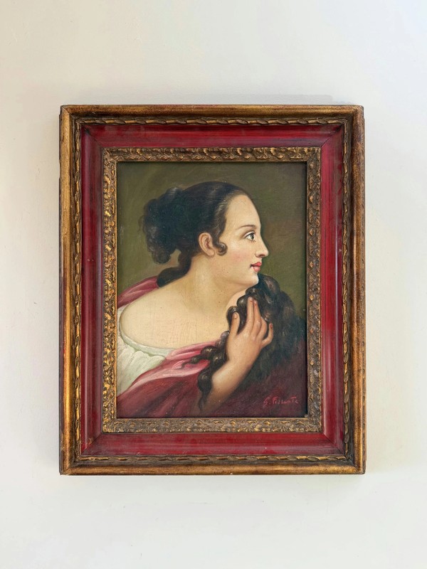 Vintage Oil Painting Portrait «Elegant Profile» Original Medium Art