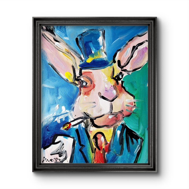 Rabbit Original Painting Abstract Expressionist Canvas 14×11 White Bunny Fantasy