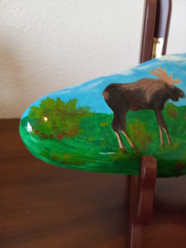 Signed, Hand Painted Rock, Sealed Bull, Twins, Mama Moose Summer Scene gallery