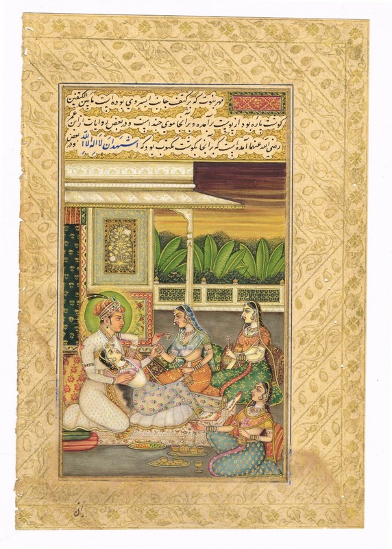 Indian Miniature Painting A Emperor With Women In Love Scene On Paper 6×8.5 Inch