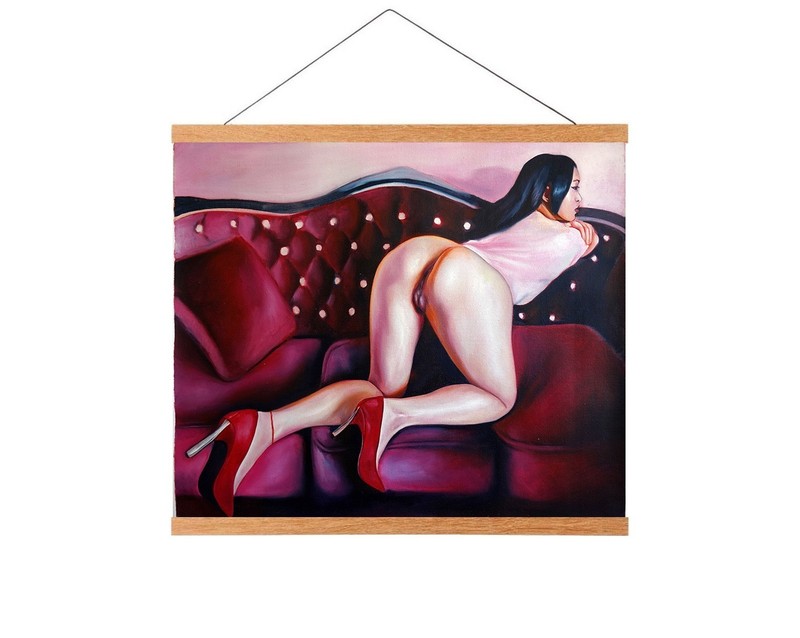"Red Velvet" NAKED GIRL Hand-painted Oil Painting 20x23.6 gallery