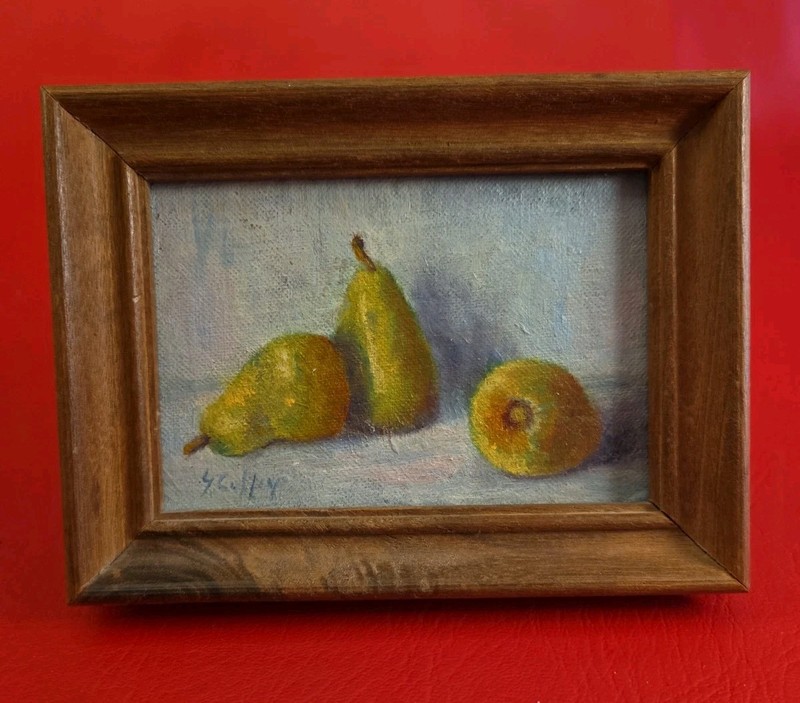 Original MINATURE Oil Painting Pears Still Life/Wall Art/Kitchen Art/Gift 6×4.5