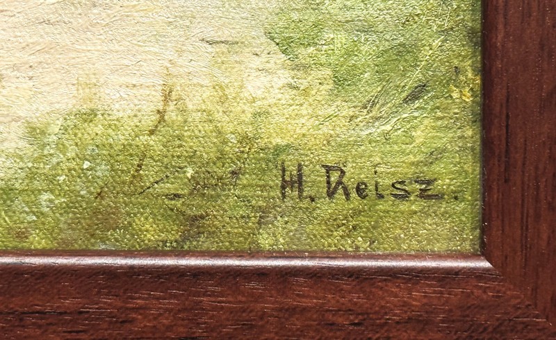 Hermann Reisz (Austrian), ANTQ Orig. Realism O/C "Begegnung vor dem Dorf" Signed gallery