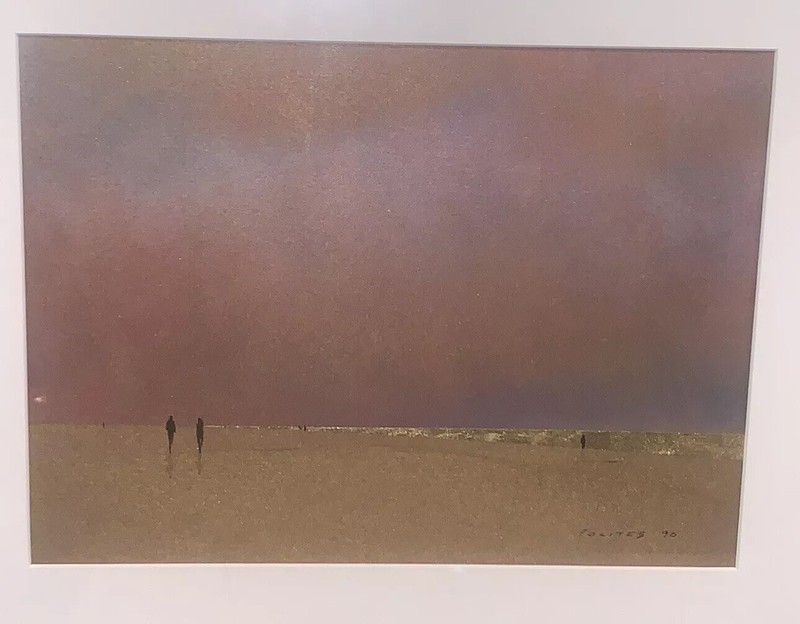 VTG Modern Sunset BeachLandscape Watercolor Painting 22 1/8”W 19 1/8”T Framed