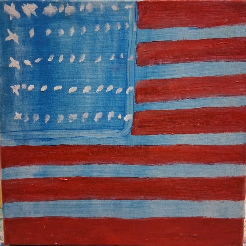 Original Art Acrylic On Canvas 12″ X 12″ Flag (USA Flag That Seems A Little Off)