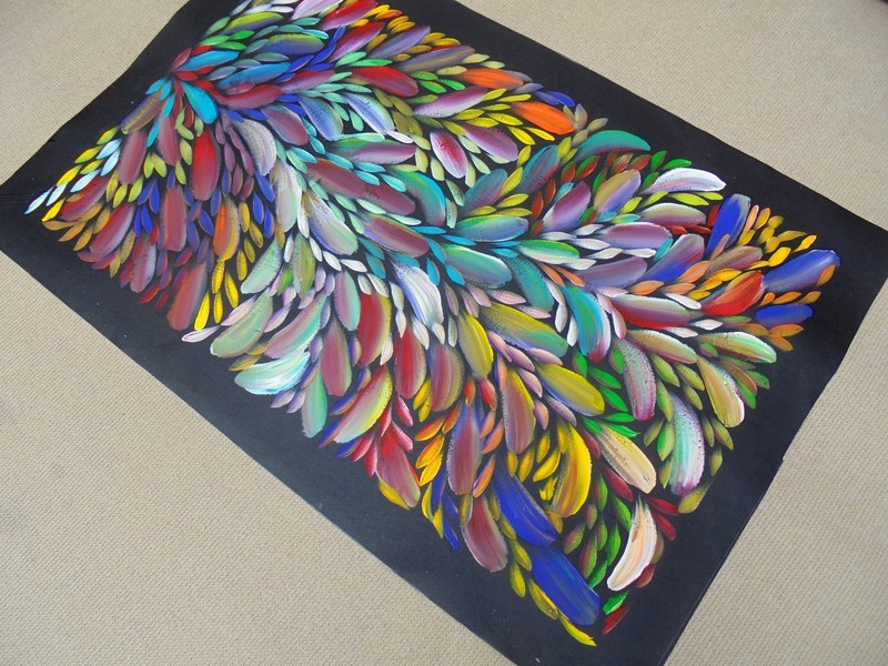 LOUISE NUMINA 90 x 60 cm Original Aboriginal Painting. Bush Medicine Leaves