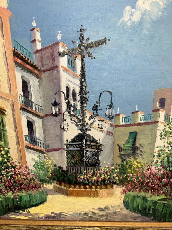 VTG Moreno Impressionist Seville Architecture Canvas Framed 17.25”x 21.25” 1of3 gallery