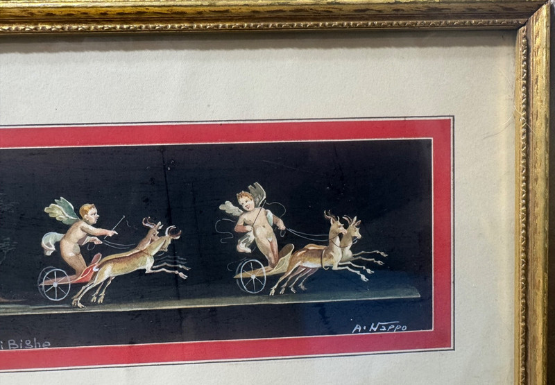 A Nappo "Pompei–Casa Dei Vetti–Corsa di Bighe" Gouache Painting - Signed/Framed gallery