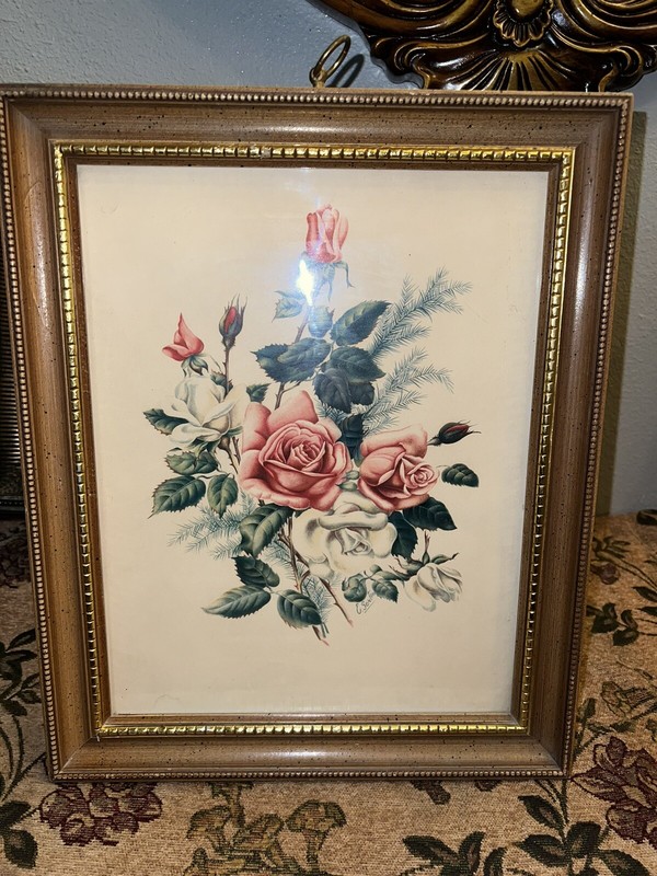 antique paintings framed Art 11×14 Roses E. Serton signed Cottagecore from 1950