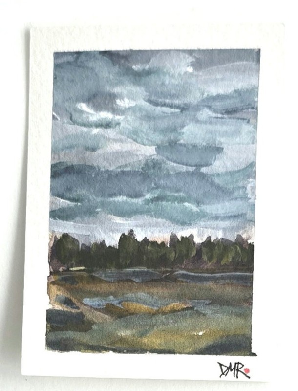 Original ACEO Landscape Stormy Sky Fields Dulce Maria Rico»EXUBERANT TEMPEST»
