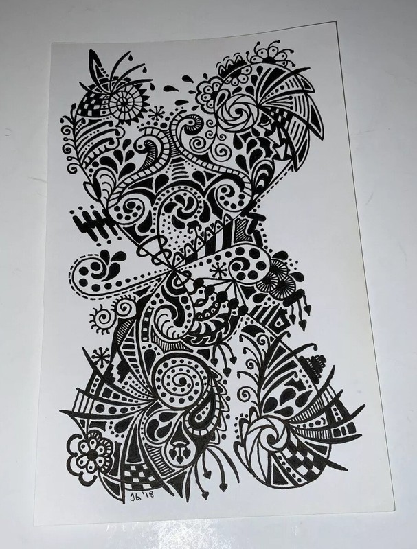 Original Ink Drawing Signed By Artist. Black & White, Modern Doodle Art. 9x5.5 “ gallery