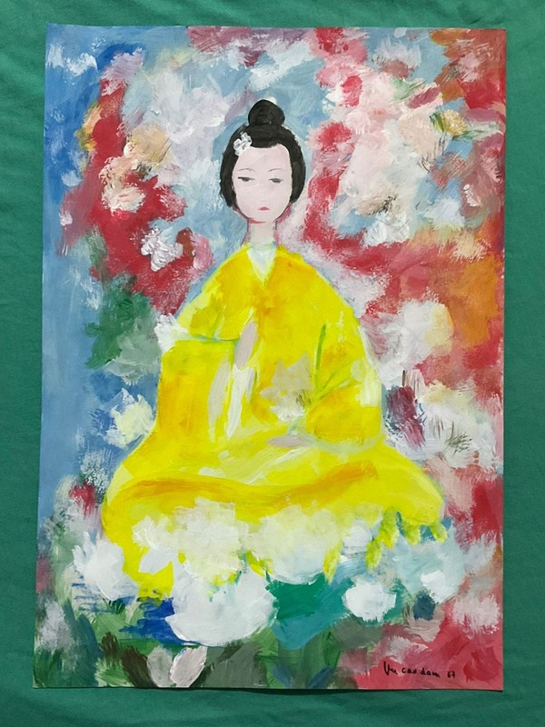 VU CAO DAM drawing and painting on old paper signed stamped vintage