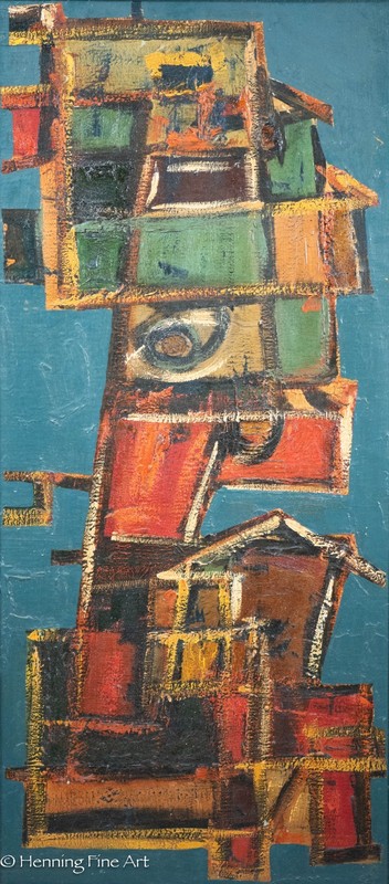 Stunning Mid Century Abstract Oil Painting Cubist Unsigned Style of Leon Goldin gallery