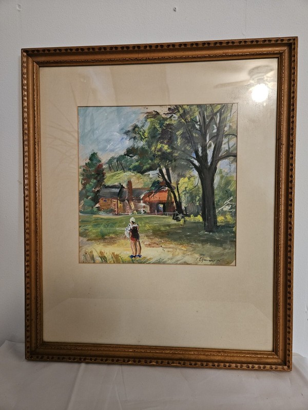 Vintage Quality 1945 Modernistic Watercolor Painting Signed Original Art