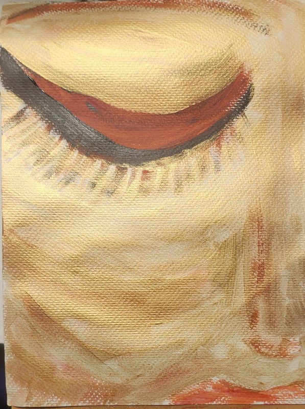 Golden Lady Looks Down Contemporary Expressionist Original Watercolor 9×12 Paper