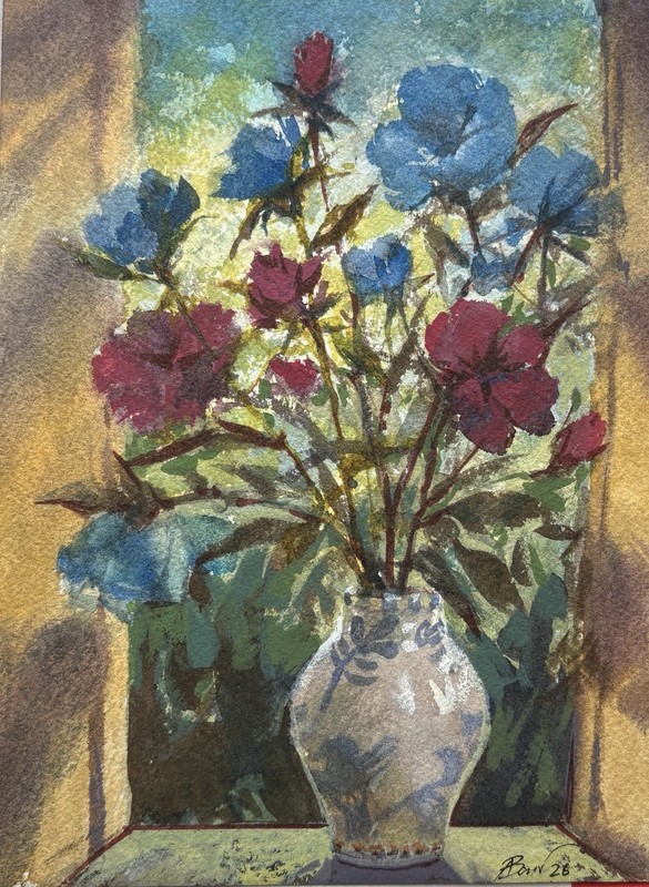 original watercolor painting still life 6×8 Cottagecore signed