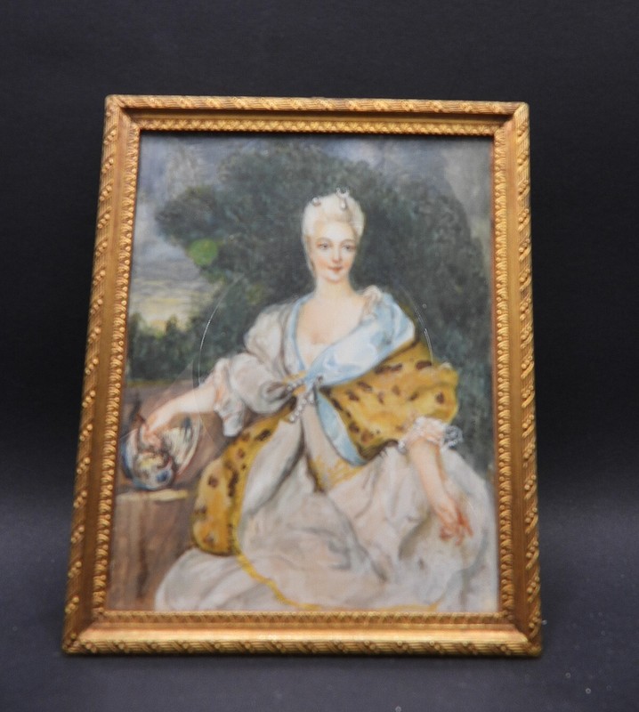 18th C French Louis XVI Court Style Miniature Portrait A Young Lady Signed Dumas