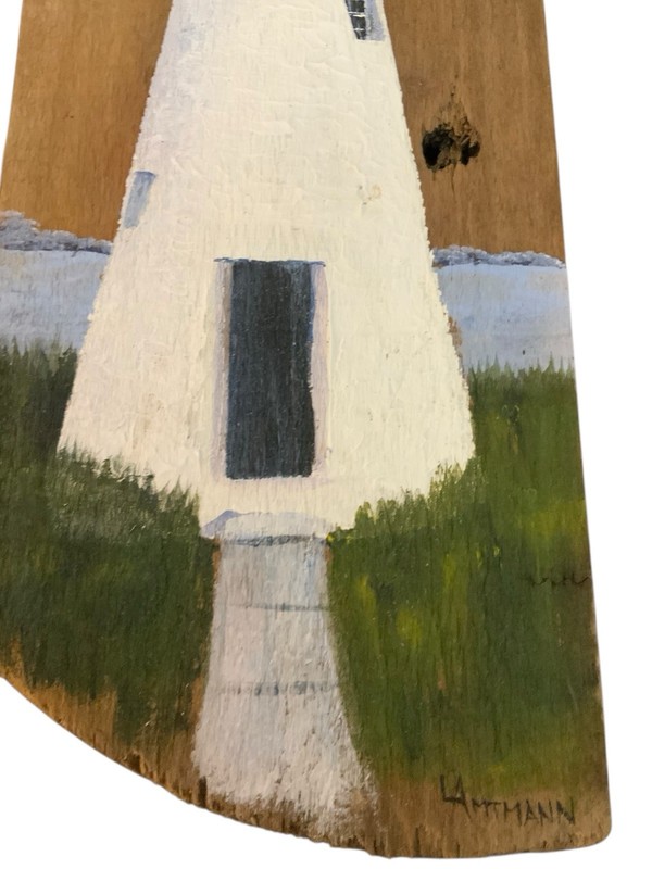 Hand Painted Driftwood With Lighthouse Scene Signed And Numbered Marked Concord gallery