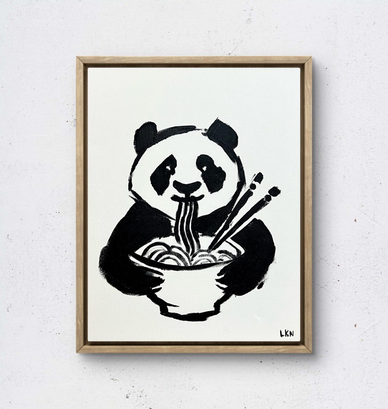 Laeknapes Original Abstract Painting 14X11 Canvas Home Gallery Pandas Love Ramen