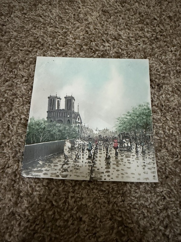 Vintage French Paris Street Scene Oil Painting on Board Mid-Century 6×6