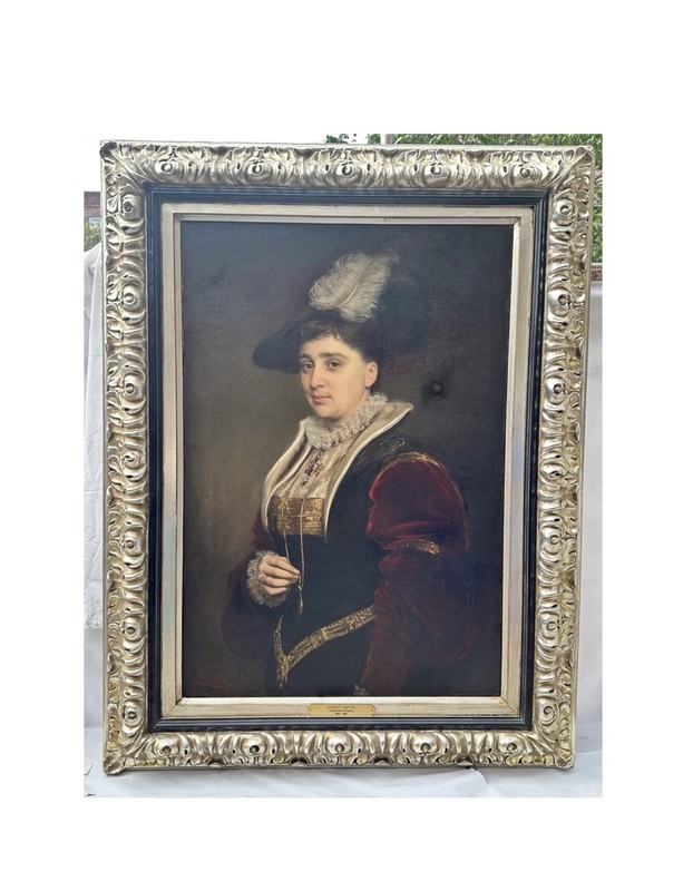 Ernst Lafite 1877 Signed Oil Portrait Woman Austrian School Original Framed Art