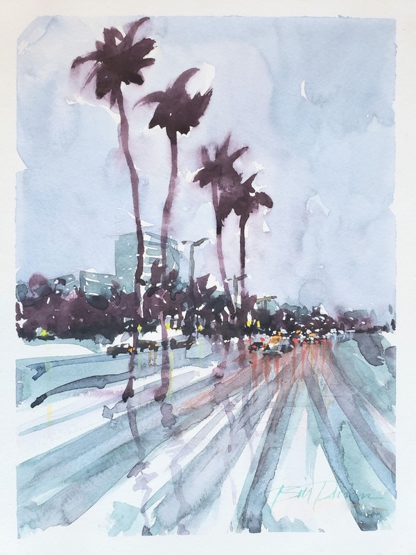 William Bill Dunn Watercolor Stormy Night San Diego Art Picture Scene
