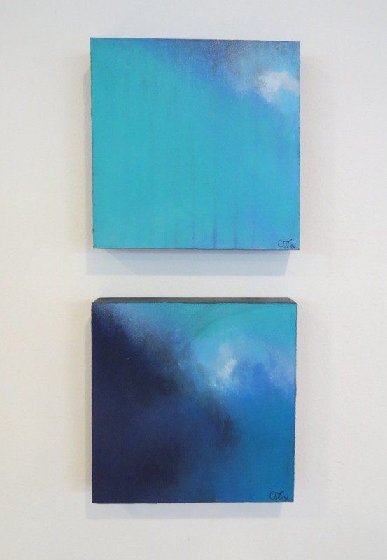 Original Oil and Pastel. Canvas mounted on panel. Abstract, Modern, Blue, White
