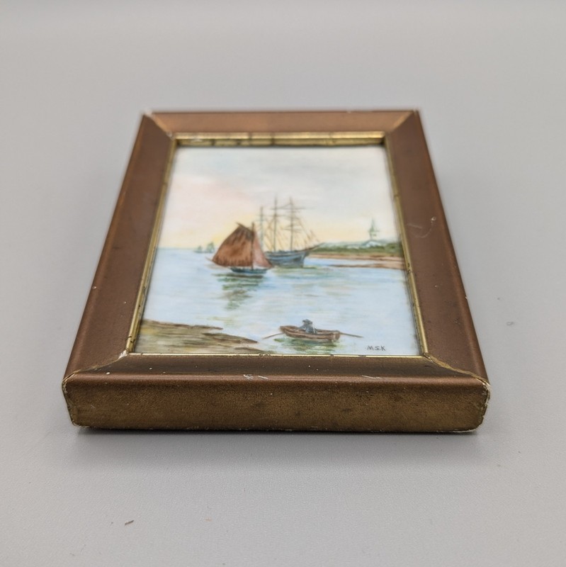 Miniature Painting Seascape, Framed Nautical Art, Monogram M.S.K. gallery