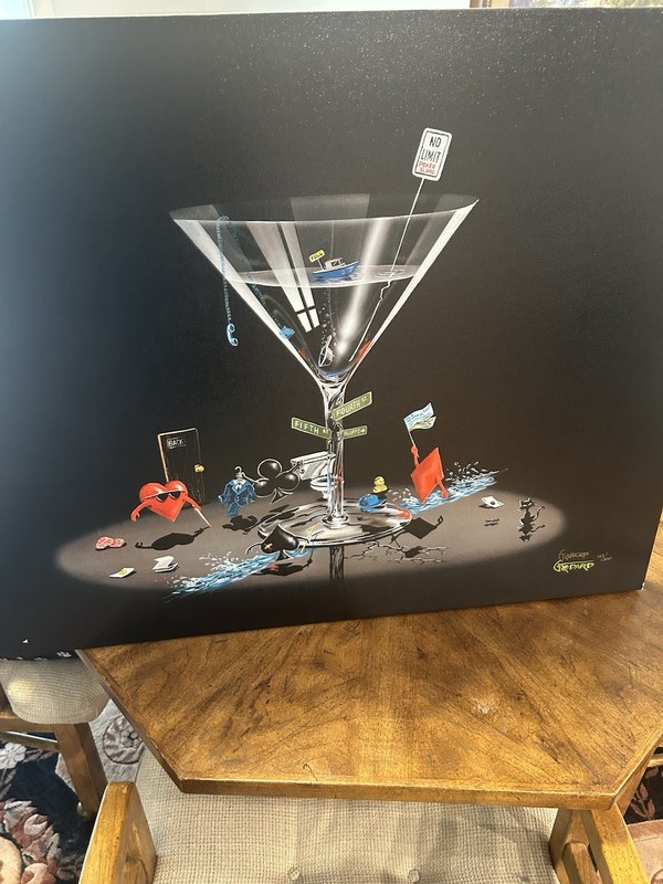 Michael Godard Pop Art Martini Glass Canvas Painting Signed Numbered Large