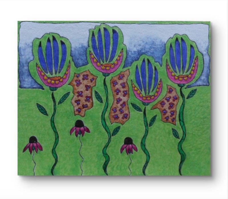 Abstract Painting Wild Flower Tribal Tiger Acrylic Canvas Unframed Charlene Slie