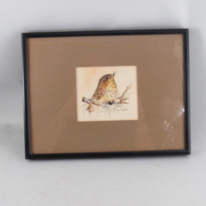 Original Jean Haefele Watercolor Painting Small Bird Framed