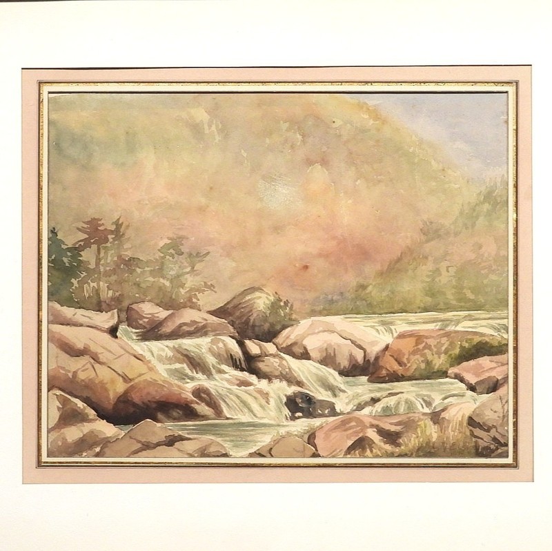 1890 Louis Michel Elshemus Woodland Stream California Plein Air WC Painting