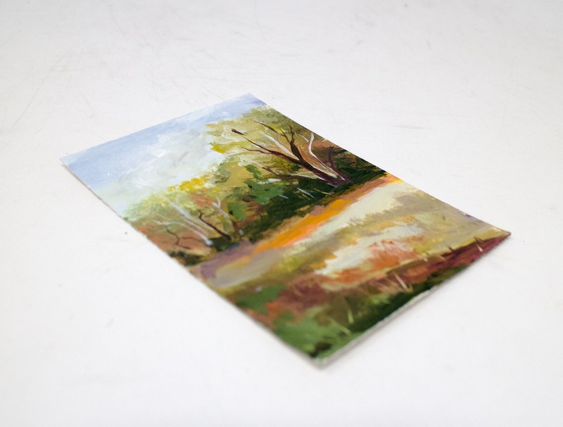 ACEO Original Landscape Garden Painting ATC Collectable Heavy Paper, L 53 gallery