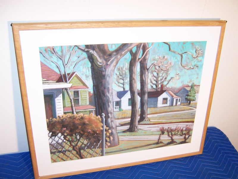Vintage American Scene Small Town Pastel Painting Missouri Artist Nora Othic