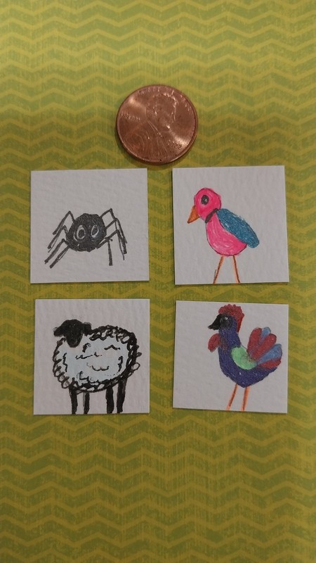 GAT DOLLHOUSE ART PAINTING Sheep Bird Spider 1 Inch Hand Painted SET OF 4