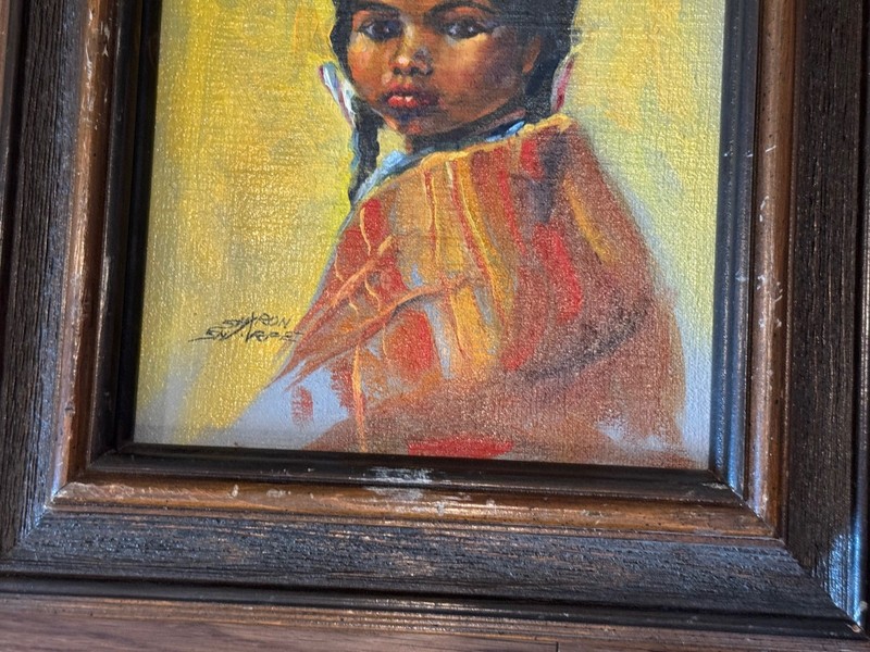Sharon Sharpe Signed Oil on Canvas Painting of Young Native American Girl 2 of 2 gallery