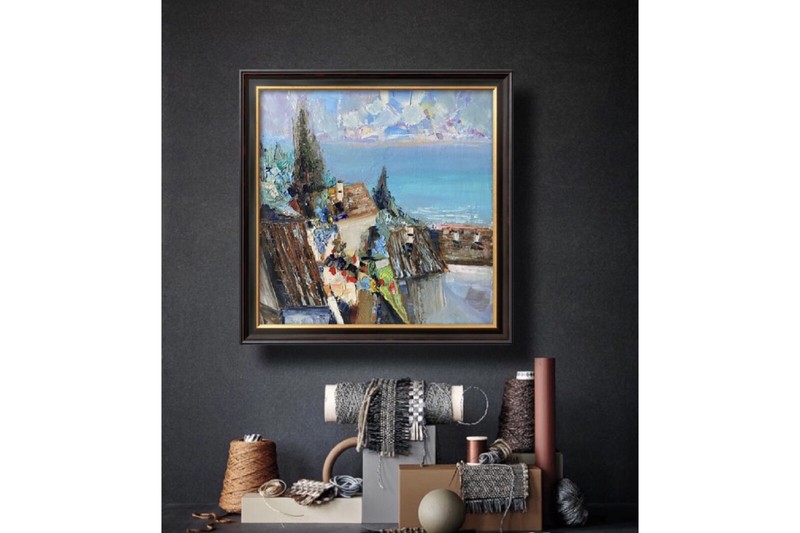 ORIGINAL Oil Painting Italy ORIGINAL Art Rome Seascape Impasto Texture Signed gallery