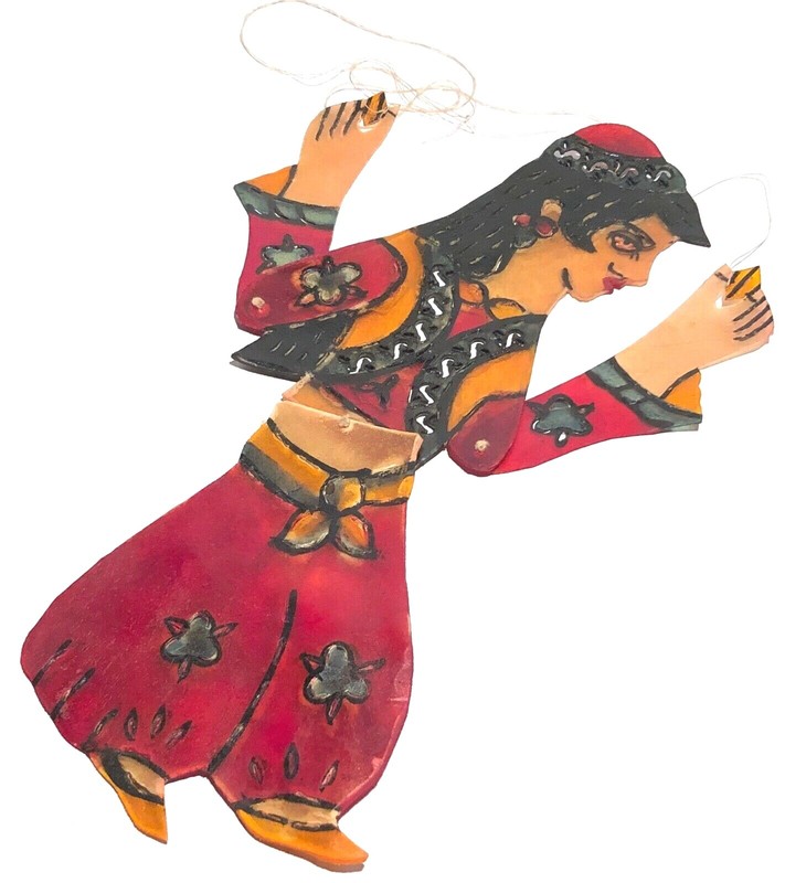 VINTAGE KARAGOZ TURKEY HAND PAINTED LEATHER SHADOW PUPPET FIGURE FOLK ART gallery