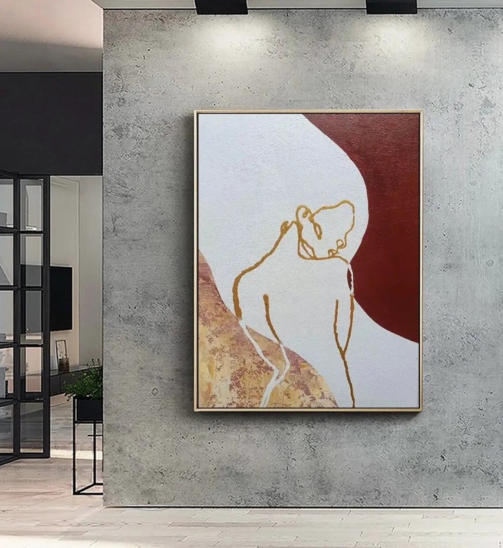 Sexy Women Abstract Painting Handmade Wall Art Gold Oil Painting Beige Abstract