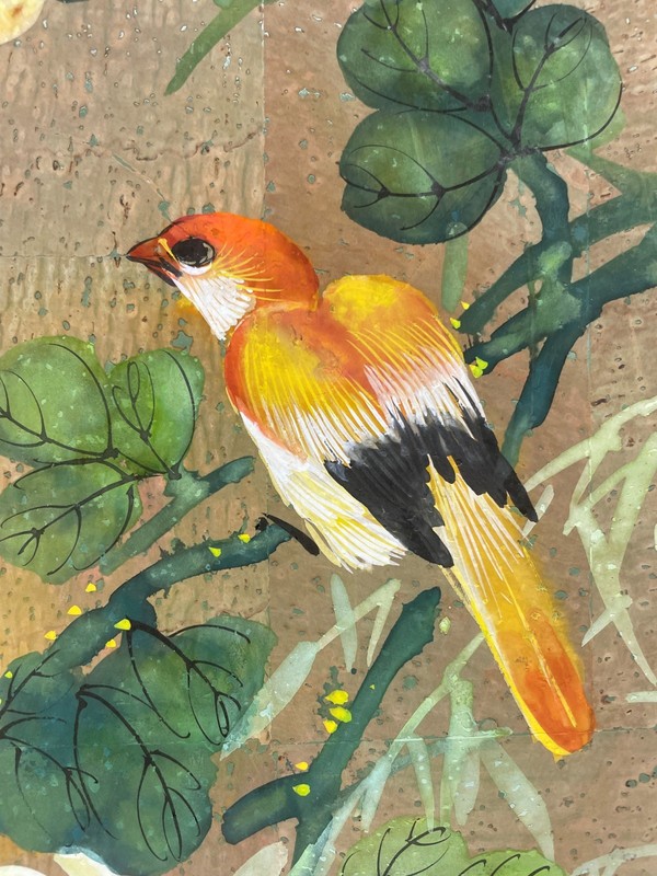 Dyen "Songbird " Hand Signed Original Painting on Cork Framed Asian Art NEW gallery