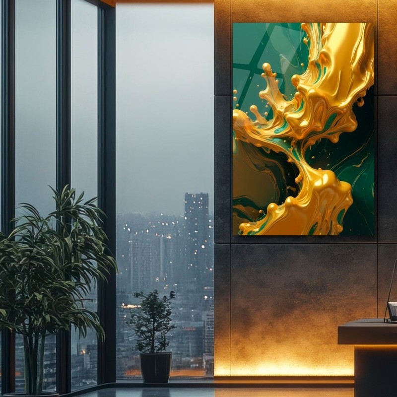 3D Painting Abstract Yellow&Green Figure UV Printed Acrylic Glass Modern Decor gallery