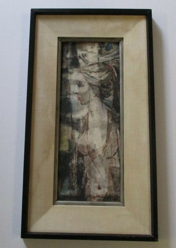 KERO ANTOYAN OIL PAINTING ABSTRACT EXPRESSIONISM PORTRAIT WOMAN BIRD MID CENTURY