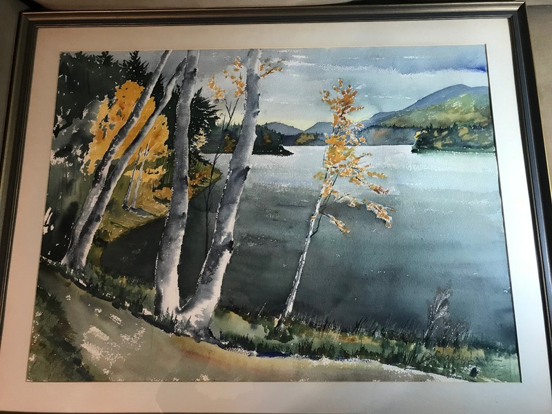 Huge Landenberger? 1955 «Lake Scene» Watercolor Painting – Signed And Framed