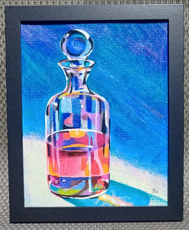 Original Acrylic Painting On The Board, WHISKY, Signed By Artist, Framed