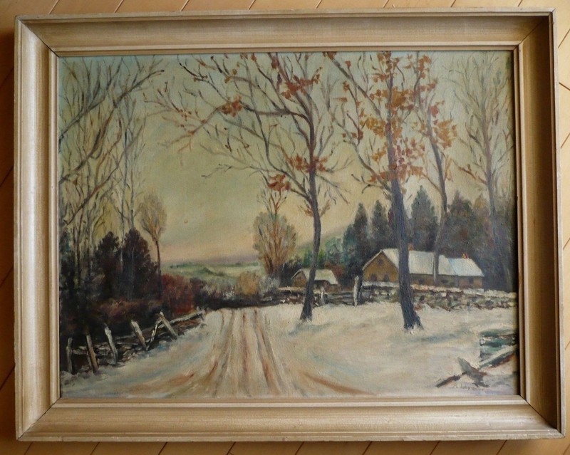 MYSTERY ARTIST, VINTAGE OIL, SNOWY LANDSCAPE WINTER SCENE IMPRESSIONISM PAINTING